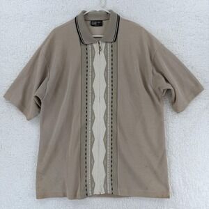 Vintage Flip Flop Polo Shirt Mens XL Beige Full Zip Knit Made USA Retro 90s
